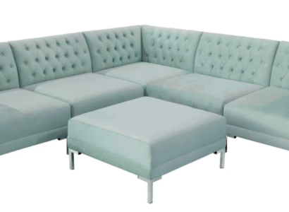 Turkis Blue e Corner sofa Living room Style Furniture Chesterfield Country House Suite 2pcs.
